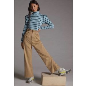 Anthropologie Maeve Puff-Sleeved Turtleneck Top in BLUE MOTIF